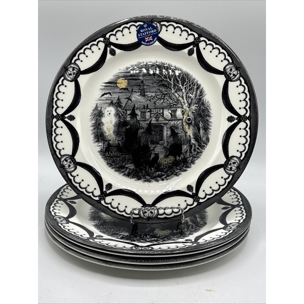 The Witches Coven Dinner Plates By Royal Stafford Halloween 11 Inch Set Of 4 New
